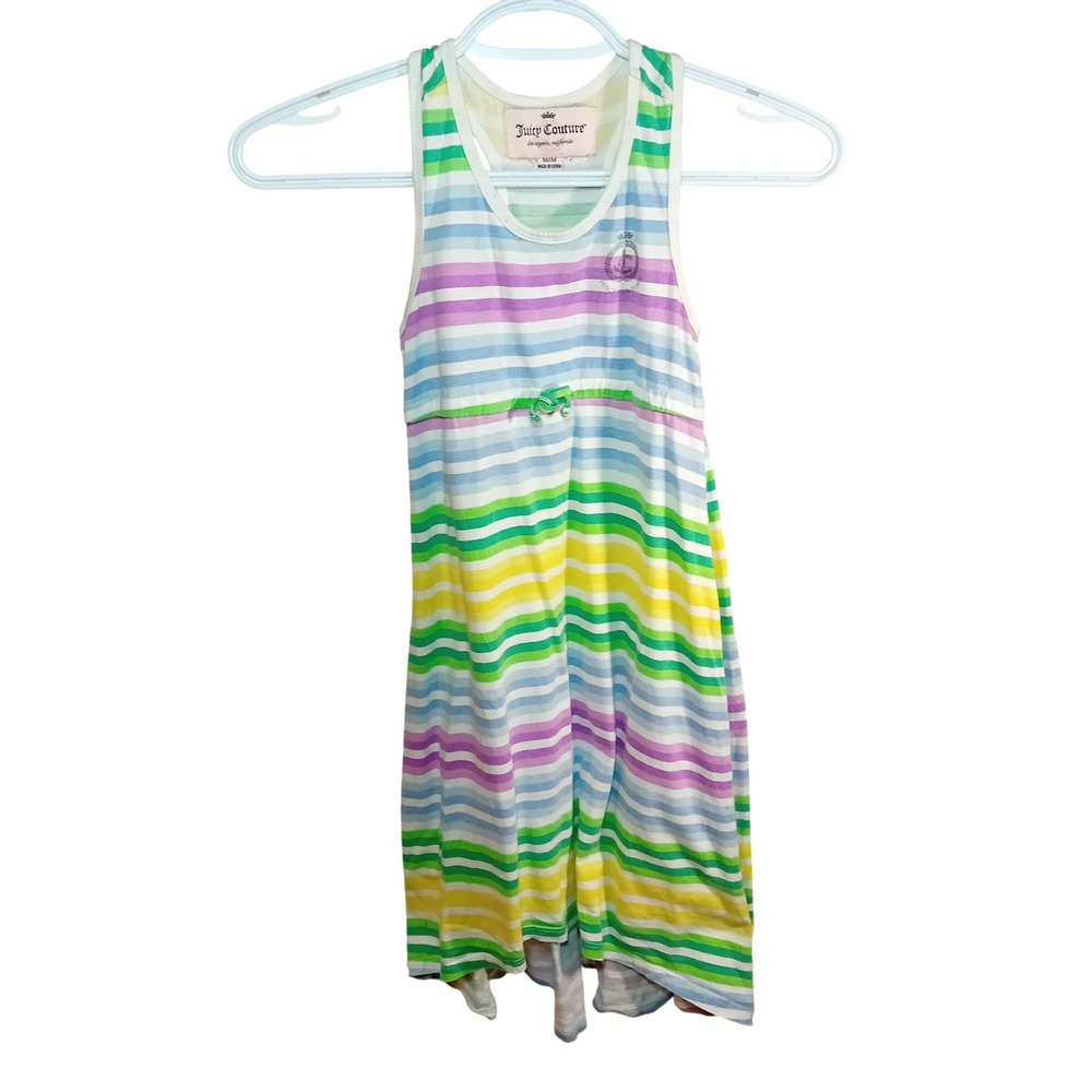 Juicy Couture Girls Striped Tank Dress Rainbow Pastel Summer Drawstring Cute M‎